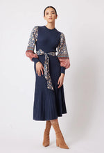 Chiara Cotton/Silk  Merino Wool Knit Dress -Navy/Loom