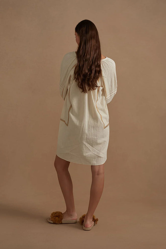 Mista Cotton Embroidered  Mini Dress - Natural