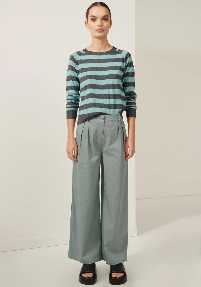 
            
                Load image into Gallery viewer, Calamity Striped Crew Knit - Teal/Mist
            
        