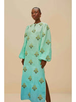 Turquoise Palm Tree Embroidery Tunic