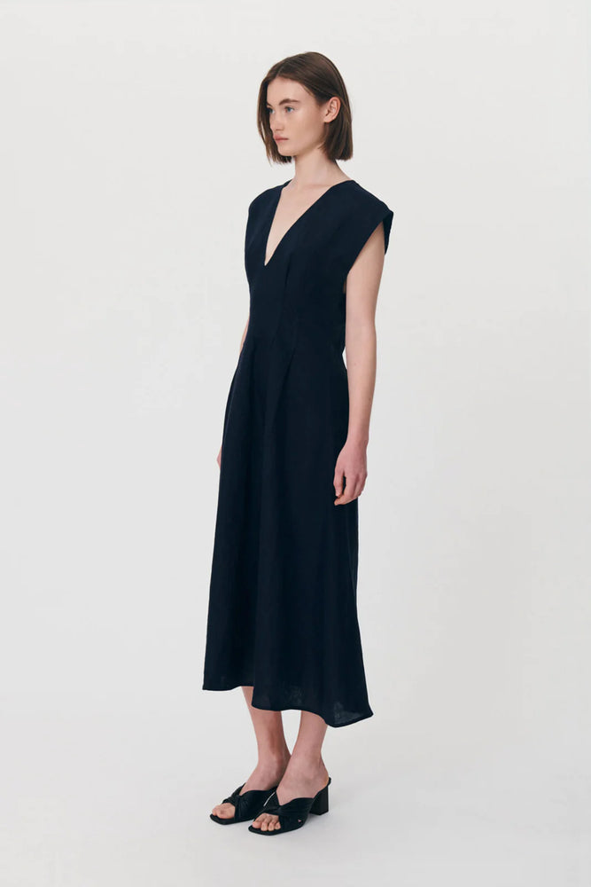 
            
                Load image into Gallery viewer, Anica Linen Midi Dress - Ink
            
        