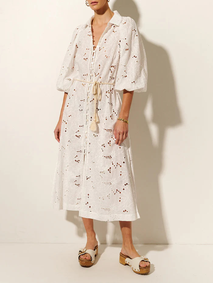 Corfu Midi Dress - White Embroider