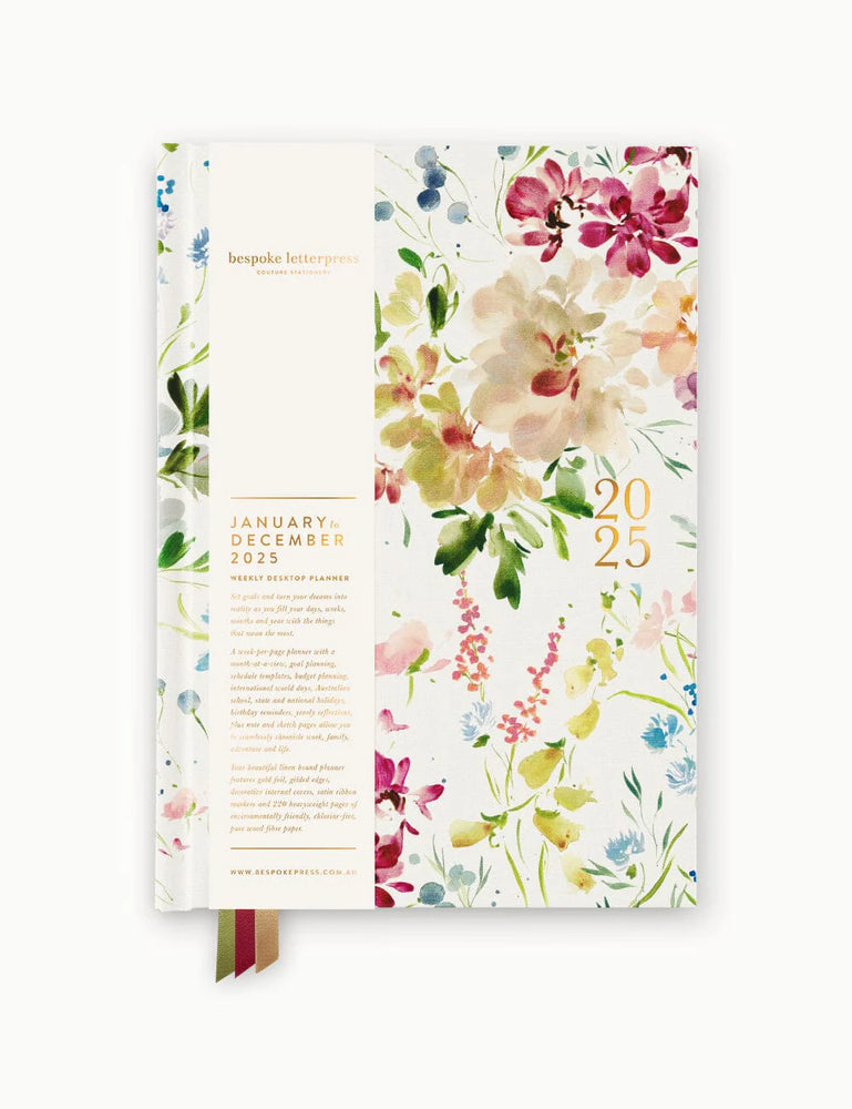 2025 Desktop Linen Bound Planner - Spring Blooms