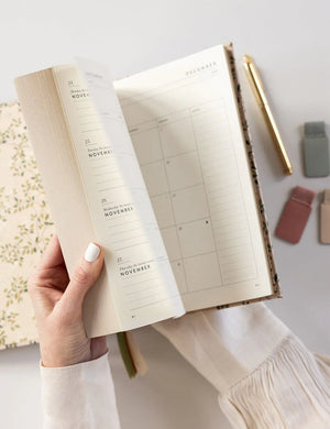 2025 Desktop Linen Bound Planner - White Blossoms