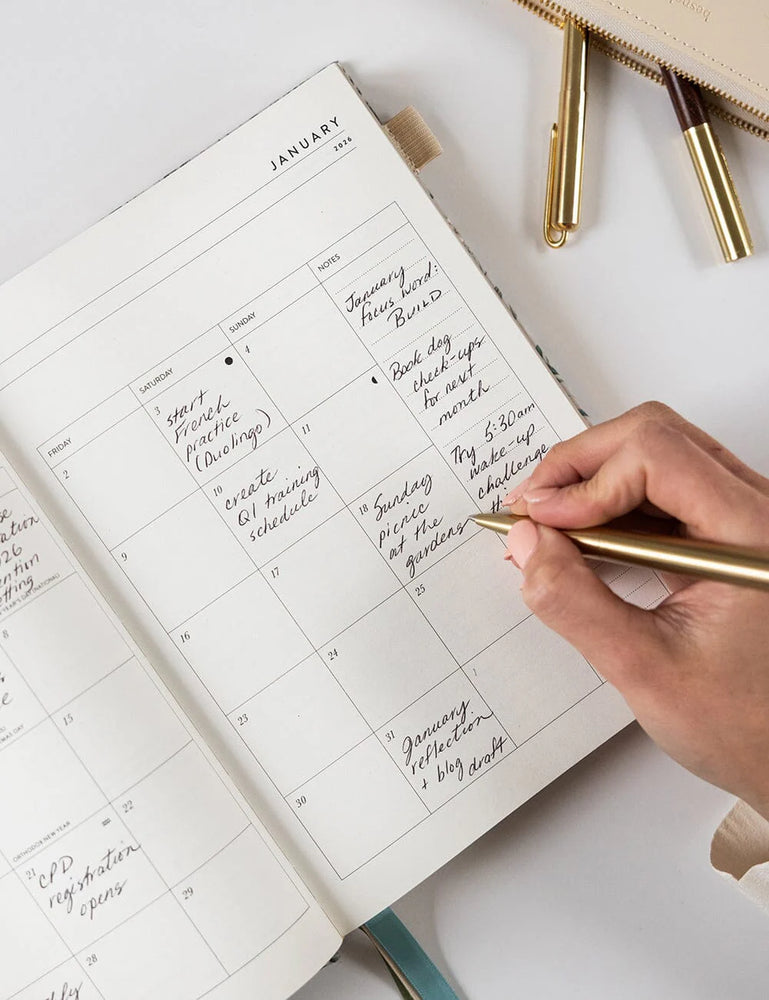 2026 Desktop Linen Bound Planner - Ivory Garden
