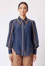 Tallitha Cotton Silk Binding Detailed Shirt - Navy/Husk