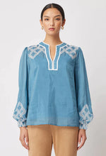 Mahra Silk Cotton Embroidered Round Shoulder Yoke Blouse