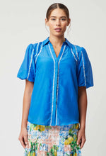 Nerano Cotton Silk Bind Detail Volume Sleeve Collared Shirt - Azure