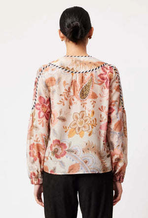 ALTAIR COTTON SILK YOKE SHOULDER PANEL TOP - ARIES FLORAL