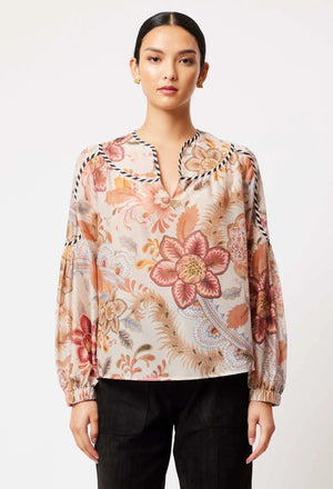 ALTAIR COTTON SILK YOKE SHOULDER PANEL TOP - ARIES FLORAL