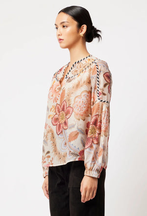 ALTAIR COTTON SILK YOKE SHOULDER PANEL TOP - ARIES FLORAL