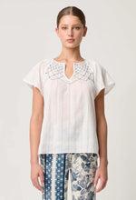 ST LUCIA COTTON SELF STRIPE SMOCKED FLUTTER SLEEVE TOP - IVORY