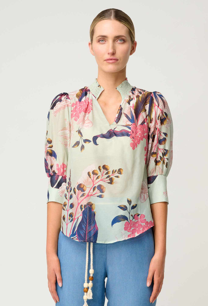 Oleander Cotton Silk Blouse in Oasis Flora
