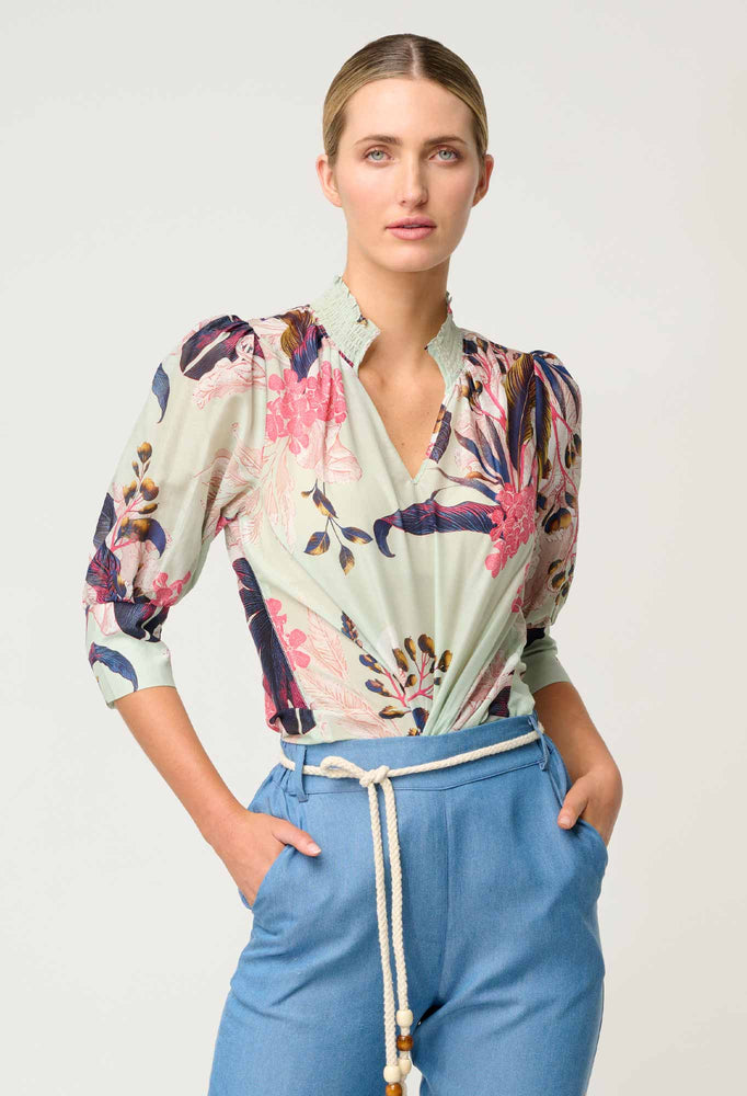 Oleander Cotton Silk Blouse in Oasis Flora