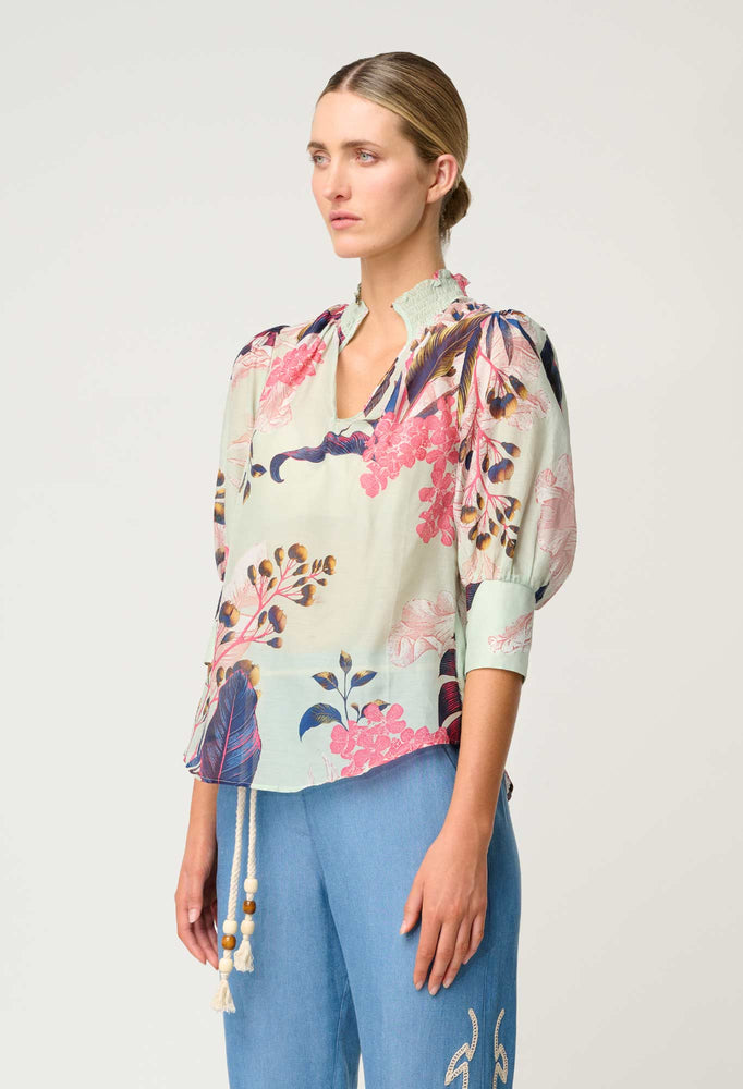 Oleander Cotton Silk Blouse in Oasis Flora