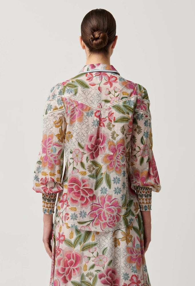 WREN LACE TRIM SPLICED COTTON SLUB SHIRT - AZALEA FIELDS