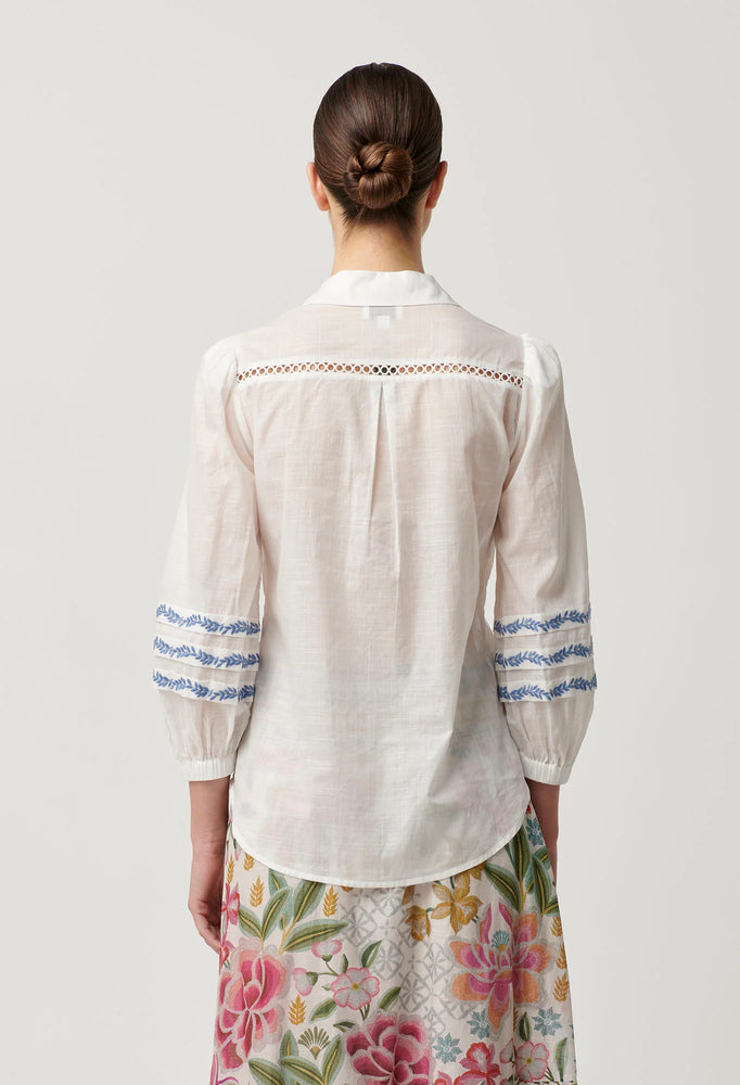 FLEURINE PLACEMENT EMBROIDERED COTTON SLUB SHIRT - MILK