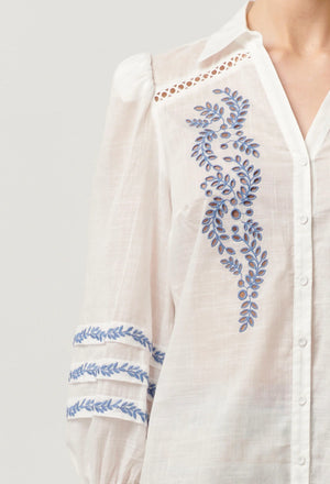 FLEURINE PLACEMENT EMBROIDERED COTTON SLUB SHIRT - MILK