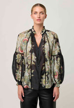 ESPADA LACE TRIM SPLICED PLACEMENT PRINT COTTON SILK BLOUSE - MARIPOSA NERO