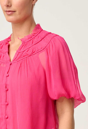 Selini Braided Neck Viscose Chiffon Blouse in Celosia Pink