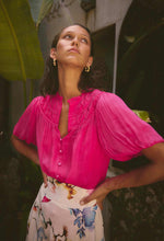 Selini Braided Neck Viscose Chiffon Blouse in Celosia Pink