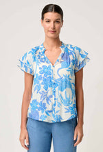 Calandra Silk Cotton Flutter Sleeve Top in Azure Mosaic