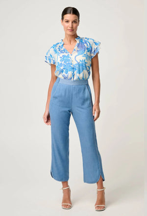 Calandra Silk Cotton Flutter Sleeve Top in Azure Mosaic