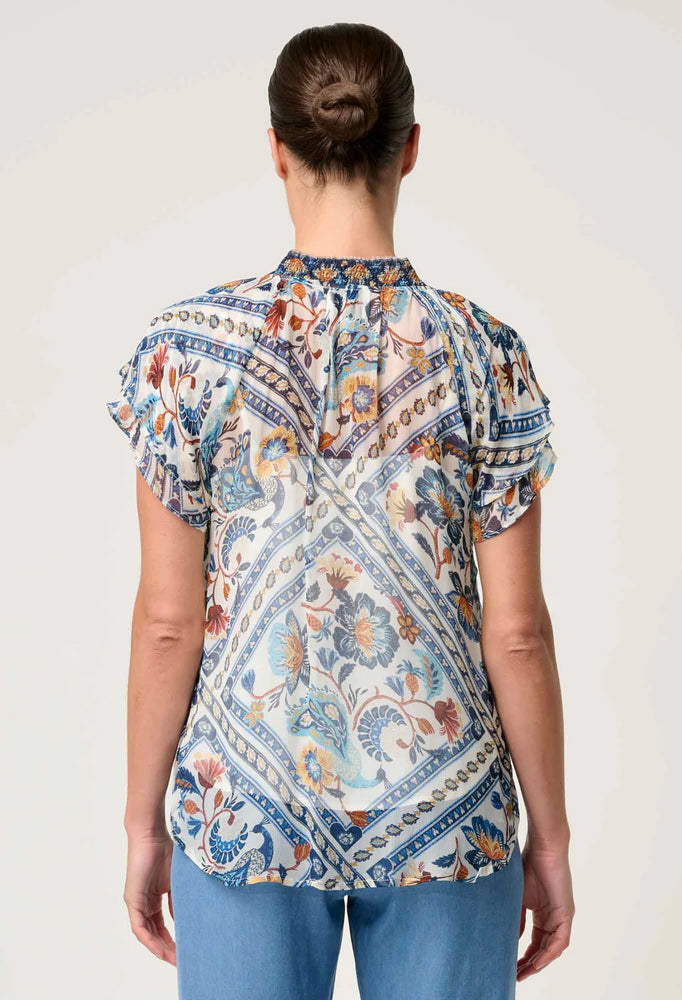 Calandra Viscose Yoryu Flutter Sleeve Top in Petinos Floros