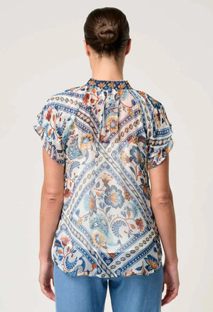 Calandra Viscose Yoryu Flutter Sleeve Top in Petinos Floros