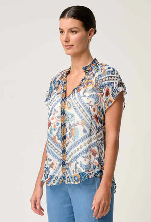 Calandra Viscose Yoryu Flutter Sleeve Top in Petinos Floros