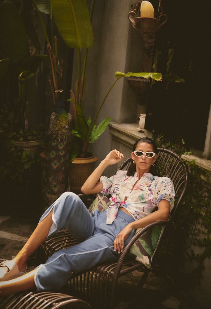 Thalia Lace Cotton Slub Shirt in Plume Blossom
