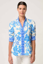 Calantha Viscose Dobby Ruched Sleeve Shirt in Azure Mosaic