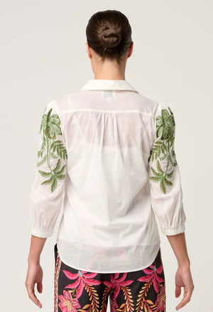 Callisto Cotton Embroidered Shirt in Ivory