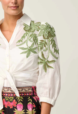 Callisto Cotton Embroidered Shirt in Ivory