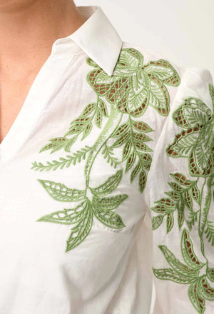 Callisto Cotton Embroidered Shirt in Ivory
