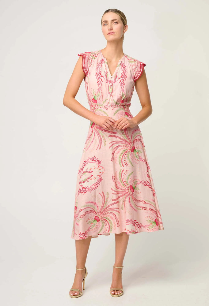 Aseel Linen Viscose Flutter Sleeve Scallop Embroidered Top