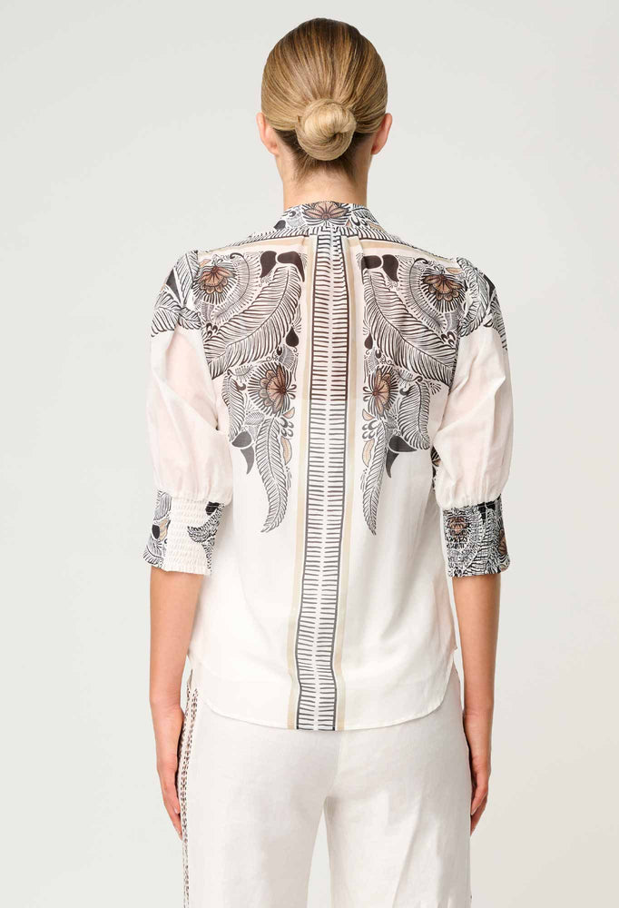 Leila Silk Cotton Placement Print Curved Collar Shirt