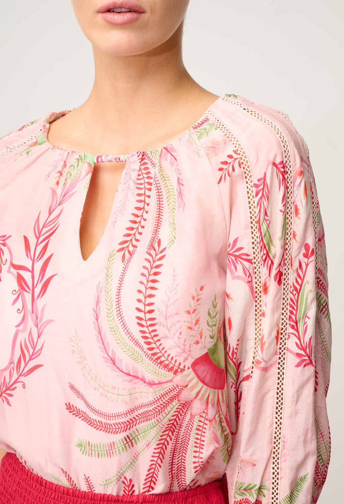 Sakina Cotton Silk Lace Trim Blouse