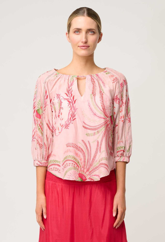 Sakina Cotton Silk Lace Trim Blouse
