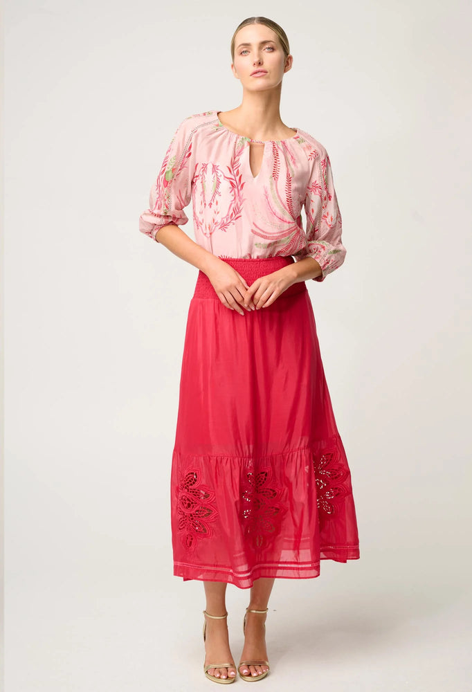 Sakina Cotton Silk Lace Trim Blouse