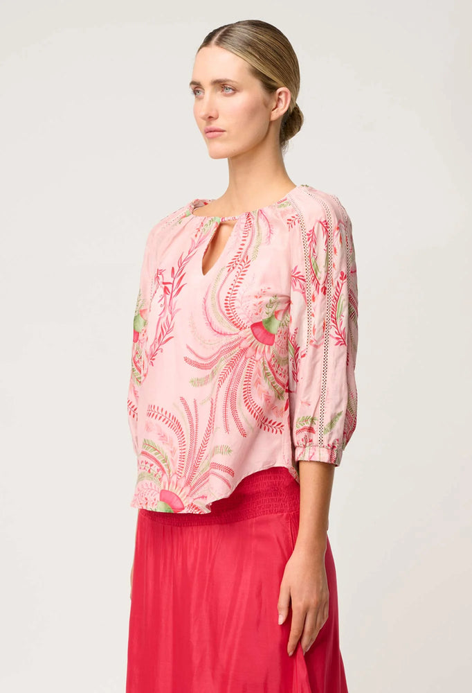 Sakina Cotton Silk Lace Trim Blouse