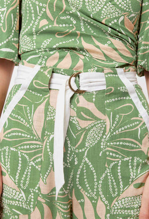 Grace Linen Contrast Trim Wide Leg Pant - Jungle Tropico