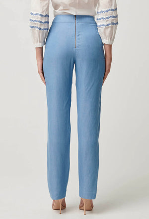 OPHELIA TENCEL PLACEMENT EMBROIDERED PANT - CORNFLOWER