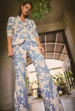 Leandro Contrast Lace Linen Viscose Stretch Pant in Azure Mosaic
