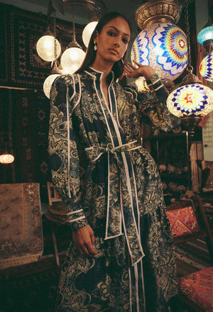 Pantea Cotton Silk Contrast Binding Maxi Dress - Esfahan Print