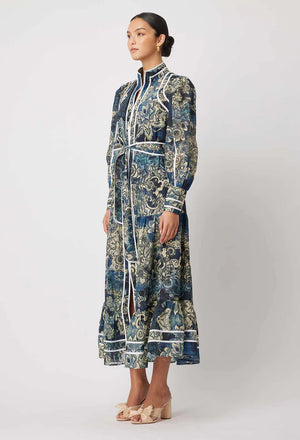 Pantea Cotton Silk Contrast Binding Maxi Dress - Esfahan Print