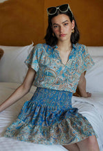 Positano Cotton Silk Flutter Sleeve Shirred Waist Dress - Capri Paisley