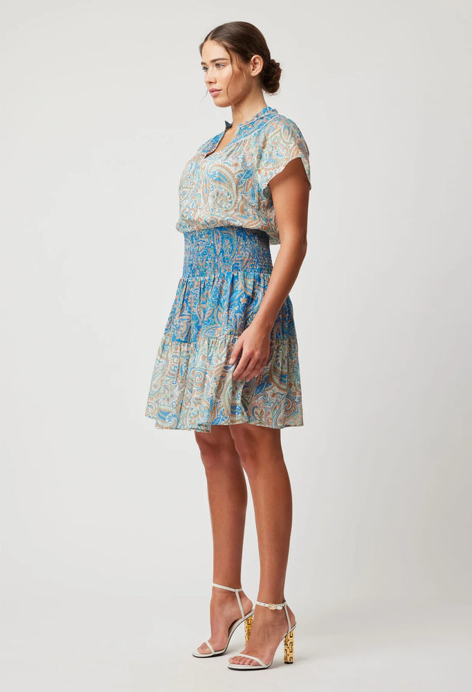 
            
                Load image into Gallery viewer, Positano Cotton Silk Flutter Sleeve Shirred Waist Dress - Capri Paisley
            
        