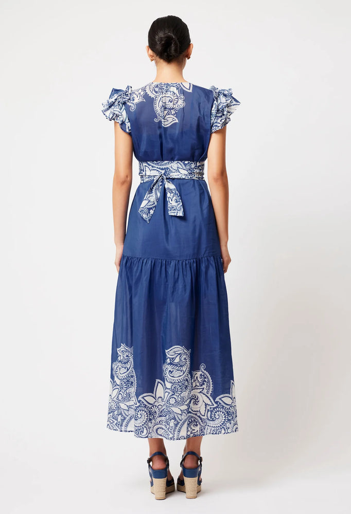 
            
                Load image into Gallery viewer, Paradiso Cotton Silk Ruffle Sleeve Button Through Dress                           -  Nautique Paisleye
            
        