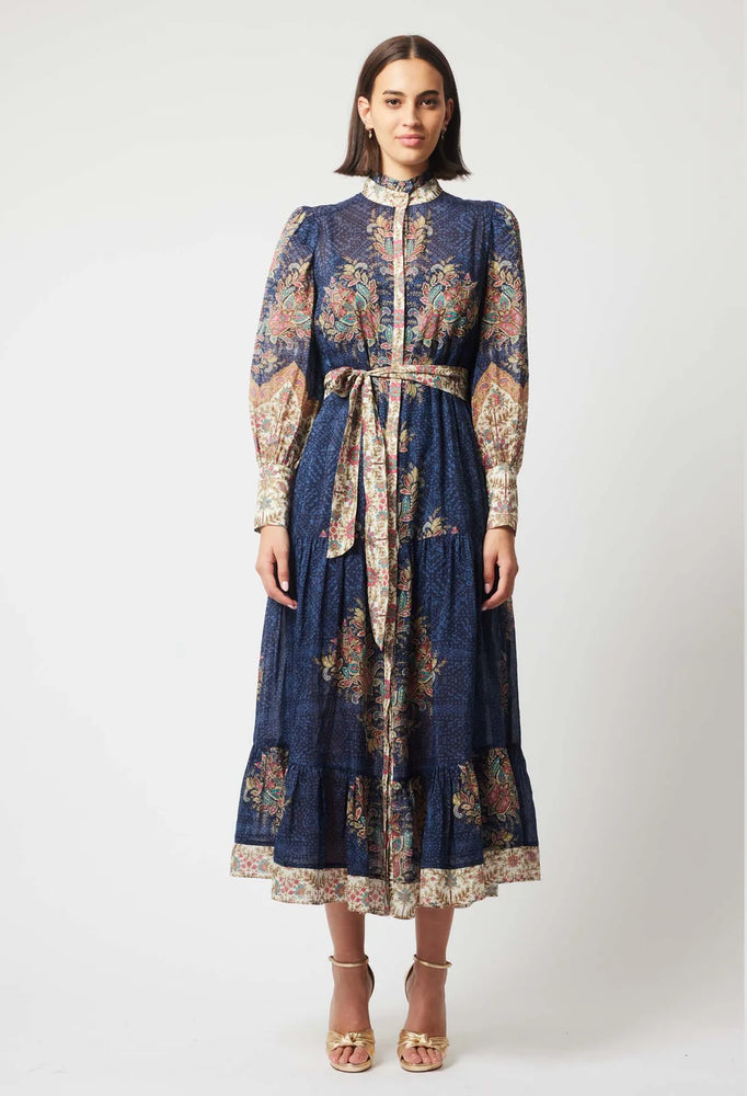 IMPERIAL COTTON SILK CONTRAST TRIM MAXI DRESS - ORITENTAL PRINT